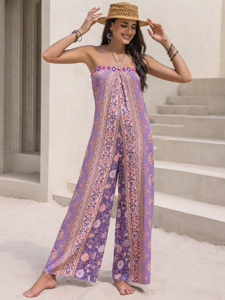 Printed Half Sleeve Top and Wide Leg Pants Set