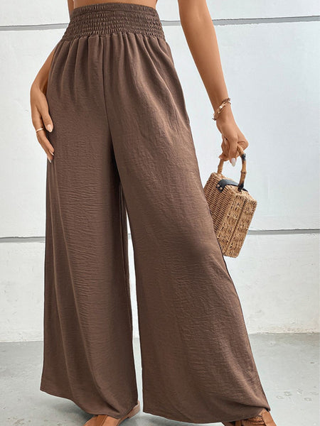 Tie Shoulder Smocked Crop Top and Wide Leg Pants Set