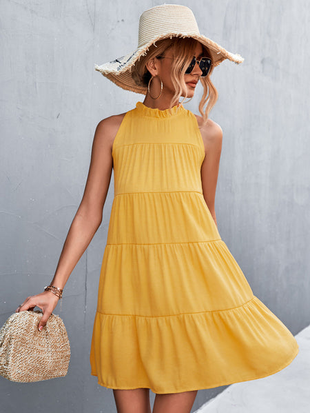 Ninexis Out Of Time Full Size Ruffle Hem Dress with Drawstring Waistband in Light Sage