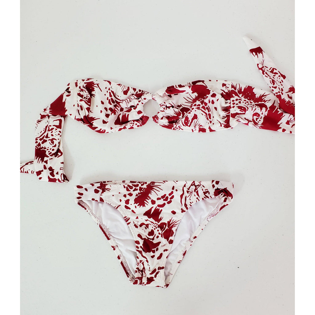 Red on red print bikiny strapless