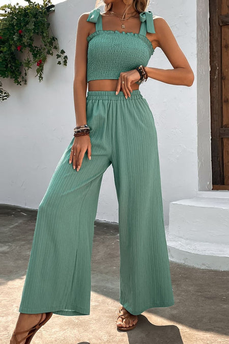Textured Notched Neck Top and Shorts Set