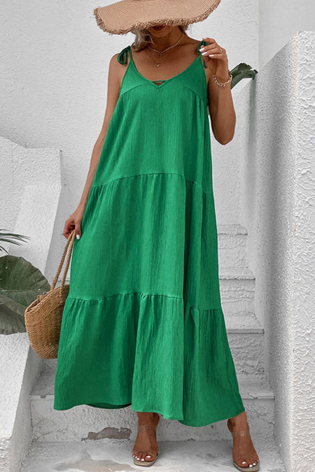 Ninexis Out Of Time Full Size Ruffle Hem Dress with Drawstring Waistband in Light Sage