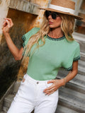 Contrast Round Neck Short Sleeve Knit Top