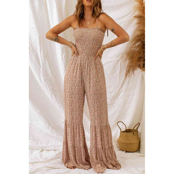 Floral Spaghetti Strap Smocked Wide Leg Jumpsuit