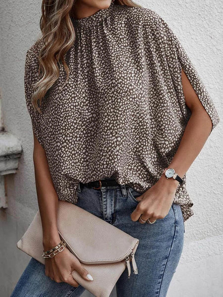 Lace Trim Openwork Cap Sleeve Blouse
