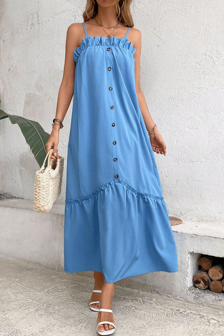 Ninexis Out Of Time Full Size Ruffle Hem Dress with Drawstring Waistband in Light Sage
