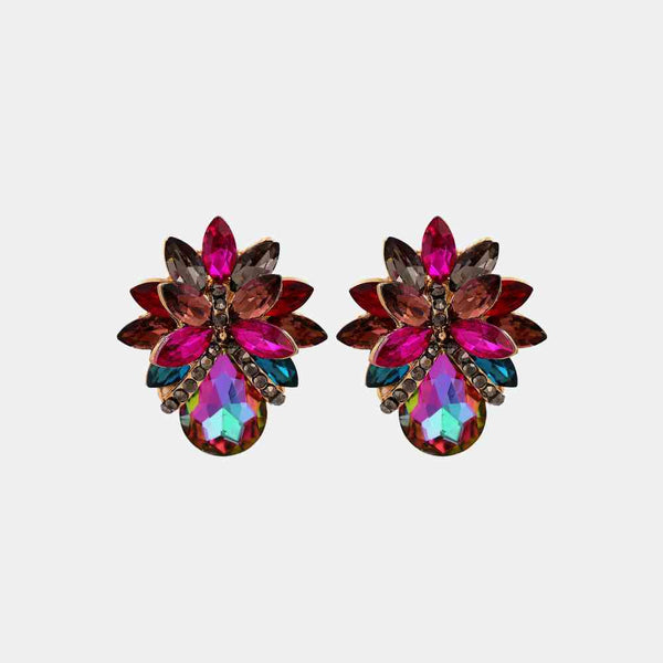 Flower Shape Glass Stone Stud Earrings