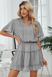 Tie Neck Frill Trim Short Sleeve Mini Dress