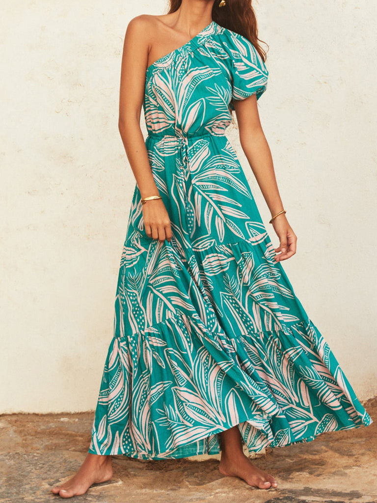 One Shoulder Puff Sleeve Dress