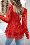 Square Neck Flounce Sleeve Peplum Top