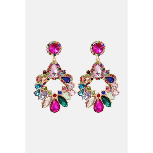 Zinc Alloy Frame Glass Stone Dangle Earrings