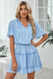 Tie Neck Frill Trim Short Sleeve Mini Dress