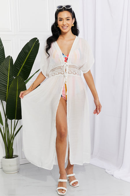 Drawstring Hem Round Neck Cropped Cover Up
