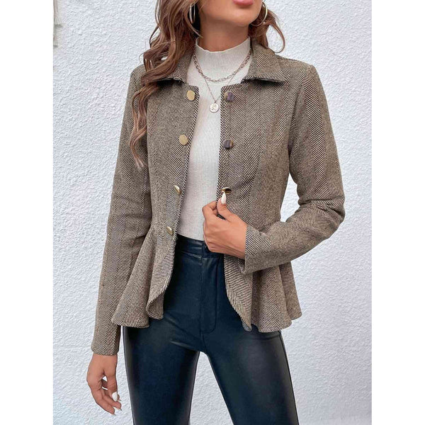 Ruffle Hem Collared Blazer
