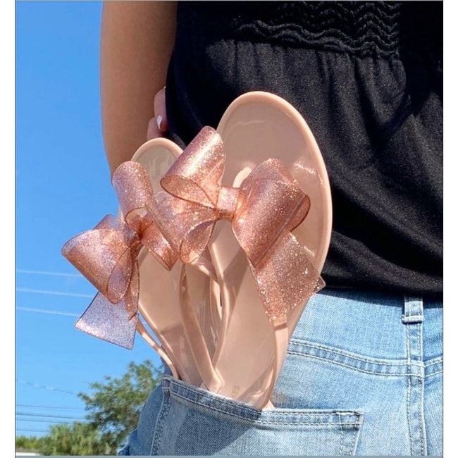 Rose gold bow sandals