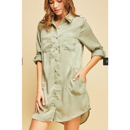 Ninexis Out Of Time Full Size Ruffle Hem Dress with Drawstring Waistband in Light Sage