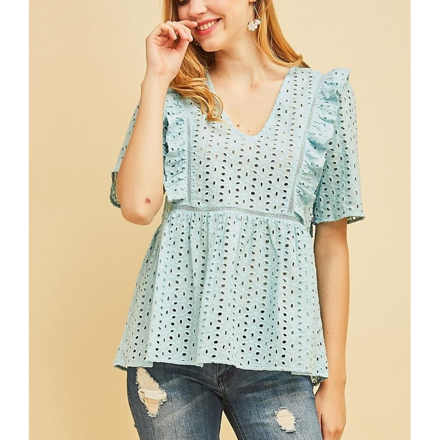 Eyelet sky blue blouse