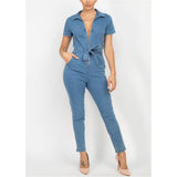 Denim jumpsuit front zipper