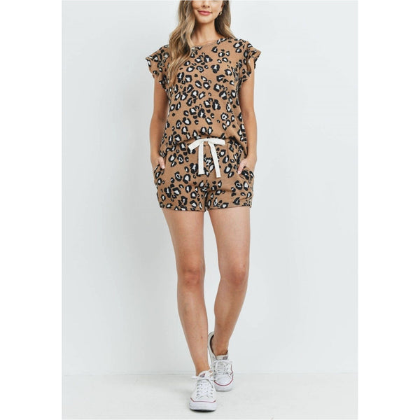 Taupe leopard set top & pant