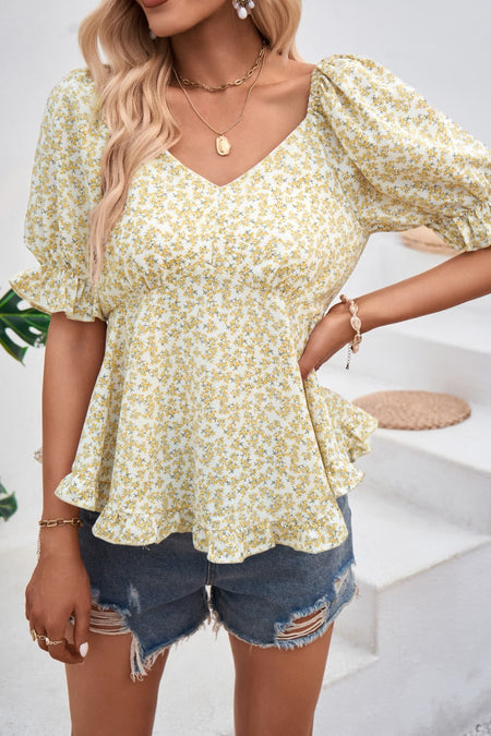 Lace Trim Openwork Cap Sleeve Blouse
