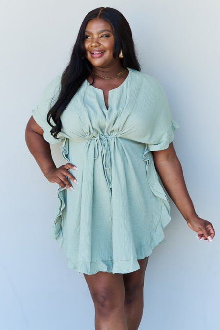 Textured V-Neck Flutter Sleeve Dress