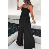 Spaghetti Strap Smocked Jumpsuit with Pockets