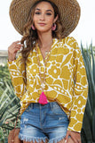Printed Notched Long Sleeve Blouse
