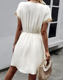 Contrast V-Neck Tassel Tie Dress