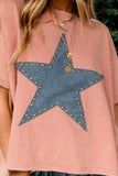 Studded Star Round Neck Short Sleeve T-Shirt