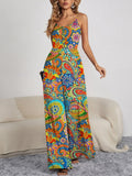 Decorative Button Spaghetti Strap Wide Leg Jumpsuit