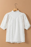 Eyelet Button Up Half Sleeve Blouse