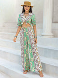 Printed Half Sleeve Top and Wide Leg Pants Set