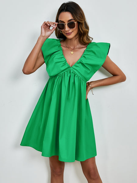 V-Neck Cap Sleeve Mini Dress