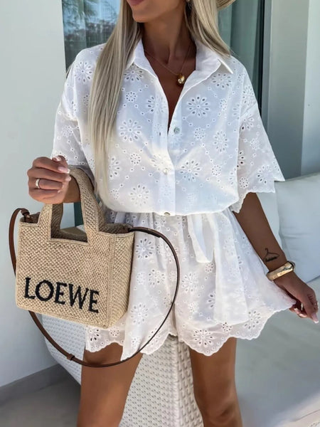 Button-Down Sleeveless Top and Shorts Set