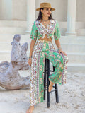 Printed Half Sleeve Top and Wide Leg Pants Set