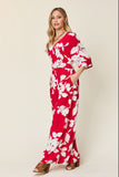 Double Take Full Size Printed Tie Back Wide Leg Jumpsuit