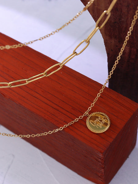 18K Gold-Plated Three-Layered Engraved Necklace