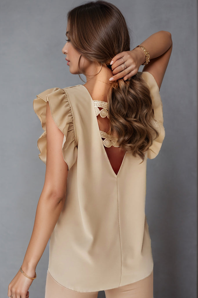Ruffled V-Neck Cap Sleeve Blouse – Moda Factory