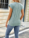 Textured Round Neck Cap Sleeve T-Shirt