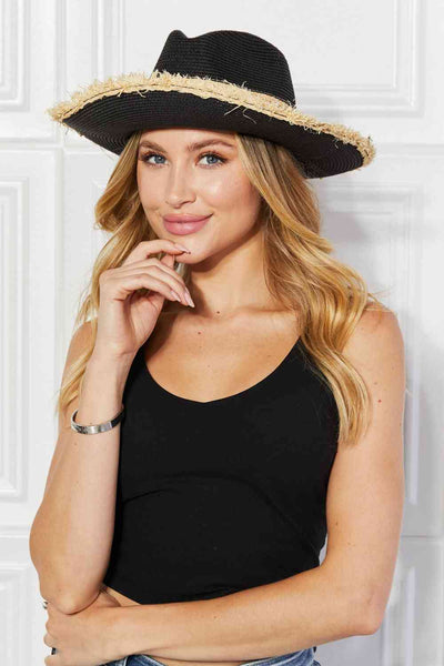 Justin Taylor Poolside Baby Straw Fedora Hat in Black
