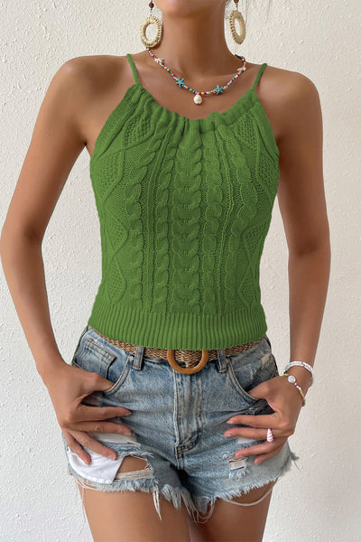 Round Neck Cable-Knit Sleeveless Knit Top