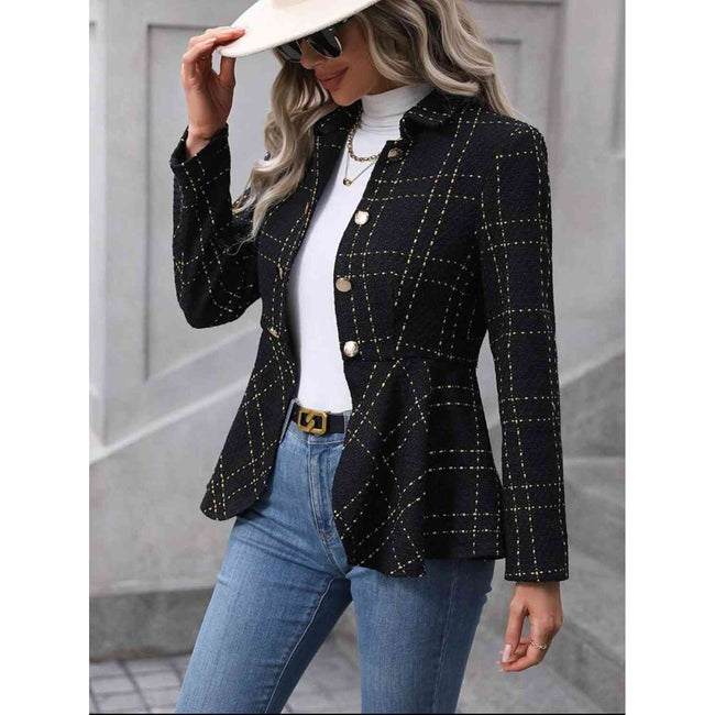 Ruffle Hem Collared Blazer