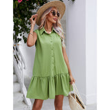 Collared Neck Buttoned Cap Sleeve Mini Dress