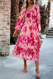 Printed Balloon Sleeve Midi Dress