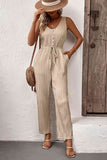 Textured Sleeveless Jumpsuit with Pockets