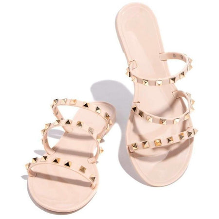 Black jelly sandals with gold studs