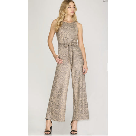 Animal Print Capped Sleeve Jogger Jumpsuit with Pockets