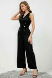 V-Neck Sleeveless Decorative Buttons Jumpsuit